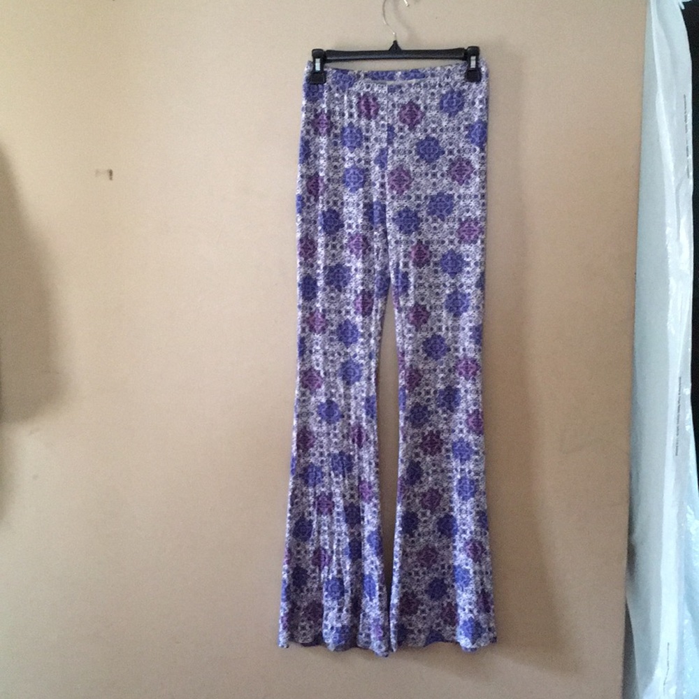 Purple/white flower stretchy  Bell bottom pants.